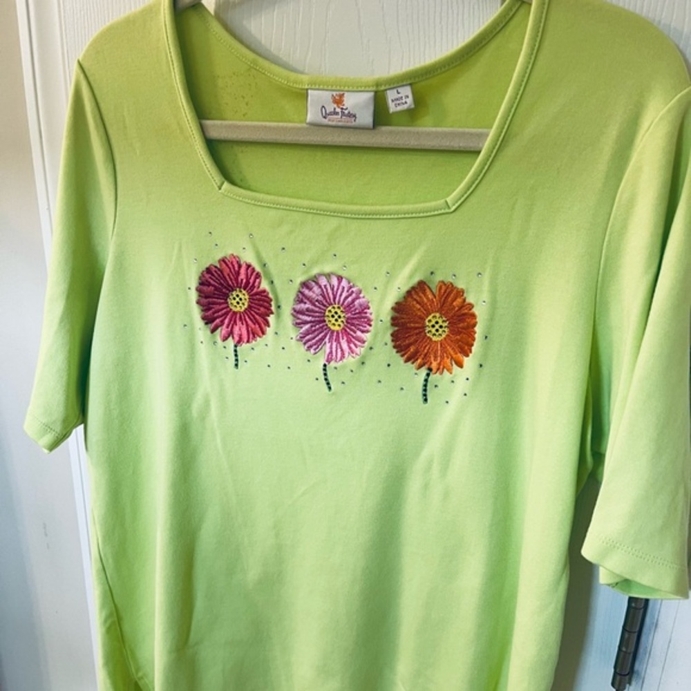 QUACKER FACTORY AppleGreenFlower Burst Square Neck-Rhinestone Embellishing SizeL